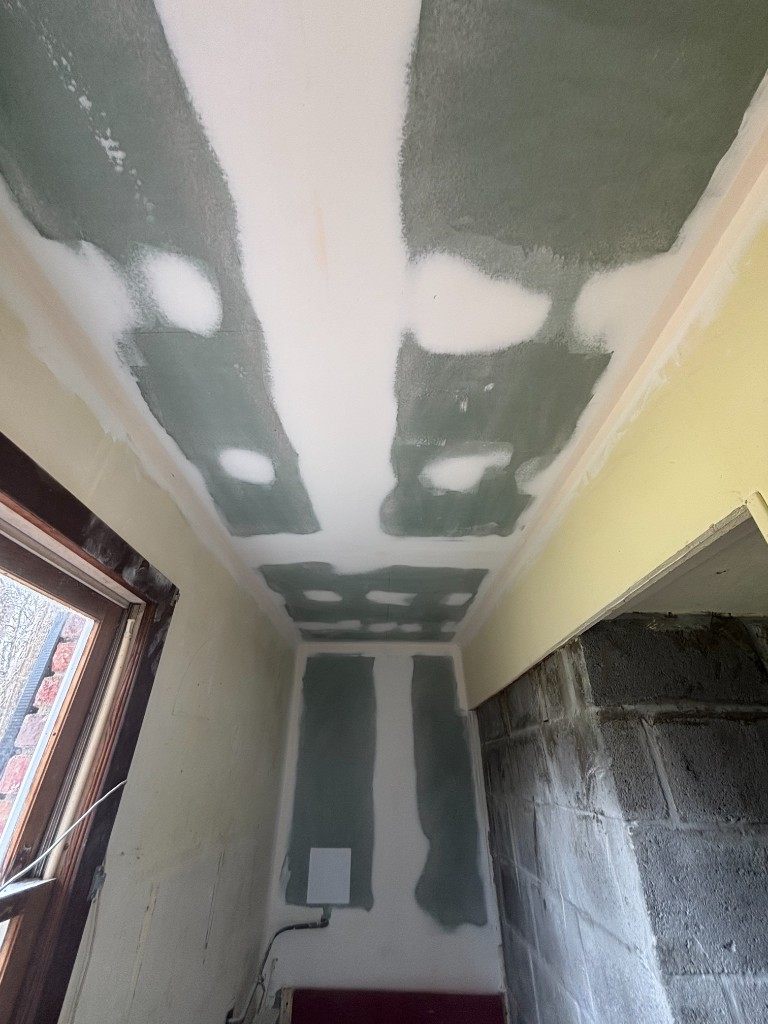 Hallway drywall with joint compound